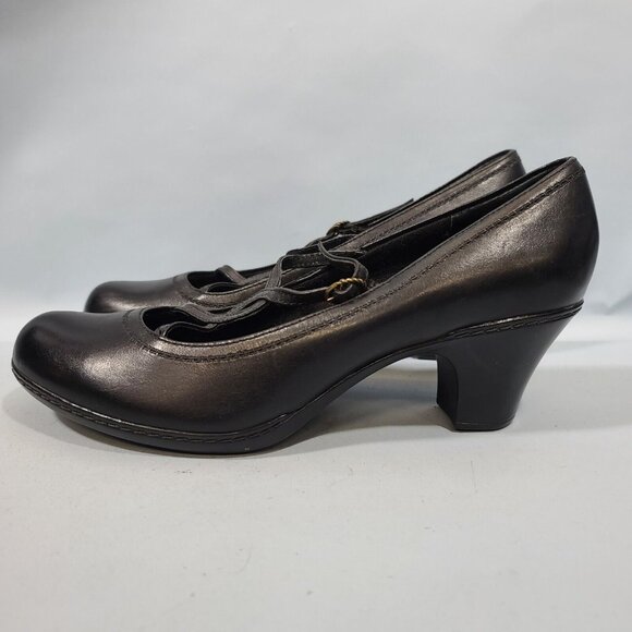 Clarks Mary Jane Strappy Heels Black Leather Women's Size 11M Style 89380 2008 - Picture 2 of 11